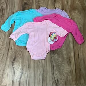 NWT Sweet & Soft 4 Newborn Long Sleeve Bodysuits (Pink, Aqua, & Purple)
